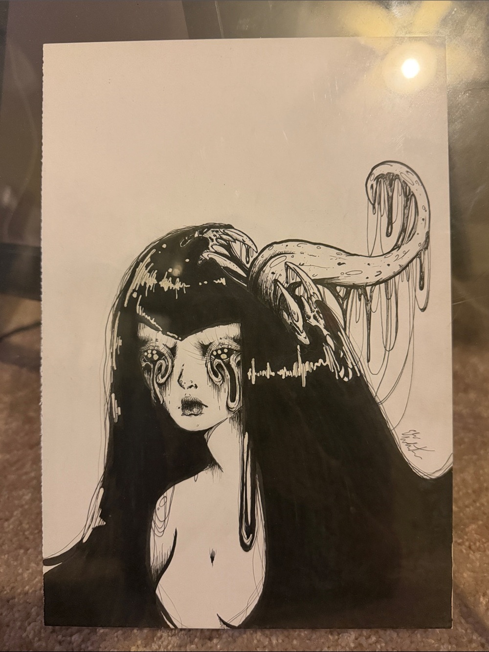 Black & White Gothic Girl Ink Illustration Original Artwork not by me